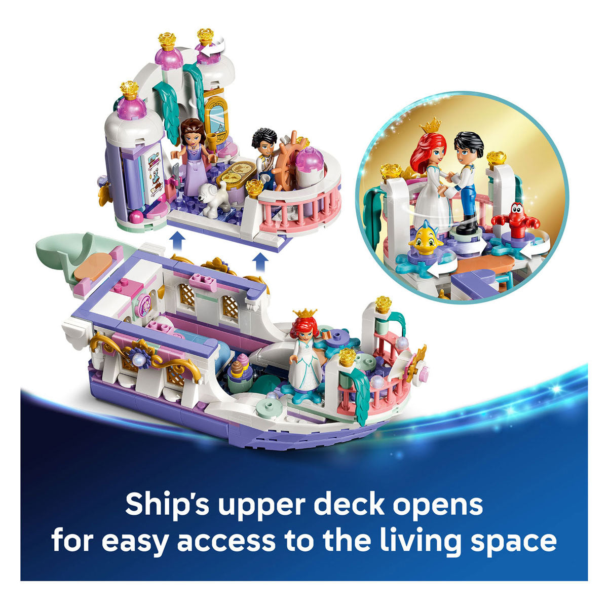 Lego ǀ disney princess ariëls koninklijke trouwboot bouwpakket voor kinderen met 7 poppetjes 43299