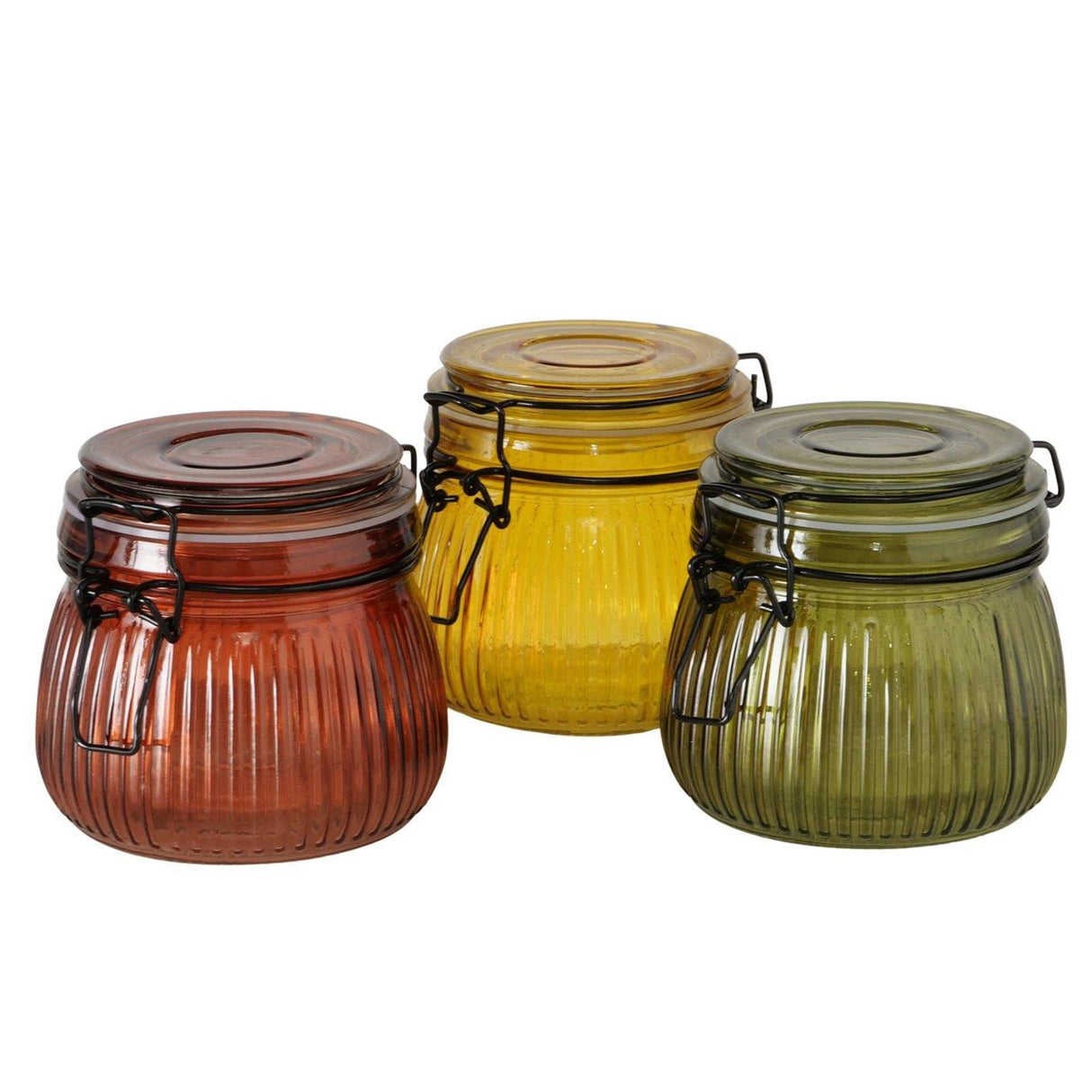 Boltze home voorraadpot zenda 500ml h10cm d13cm ijzer glas gelakt geel groen rood 3 assorti