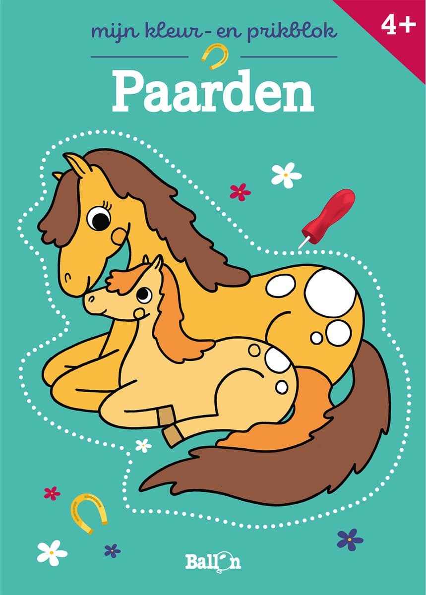 De ballon mijn kleur- en prikblok: paarden