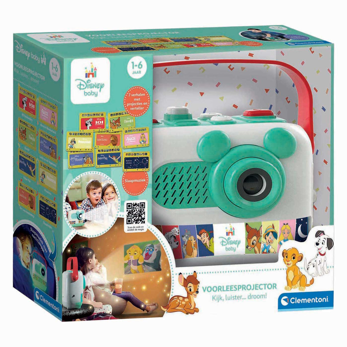 Clementoni disney storyteller verhalenprojector nederlands - verhalen projector met 8 kaarten en slaapliedjes - voorleesboek voor baby kind en peuter