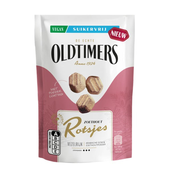 Oldtimers zoethout rotsjes suikervrij zakje (12x 100 gr)