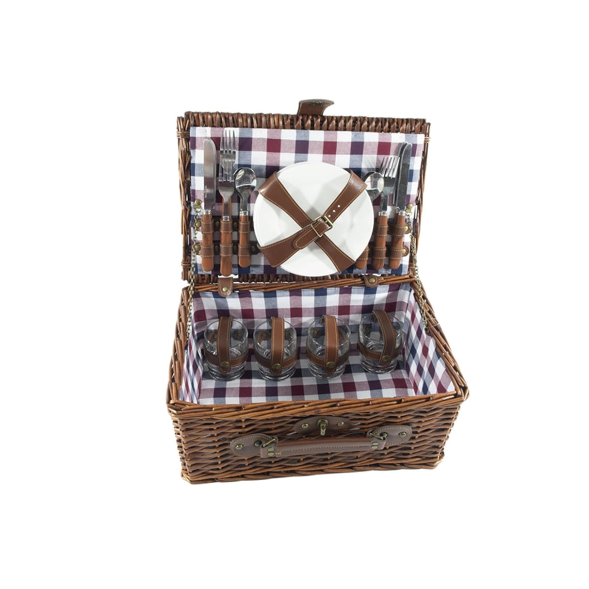 Svenska living picknickmand 4-persoons rood blauw