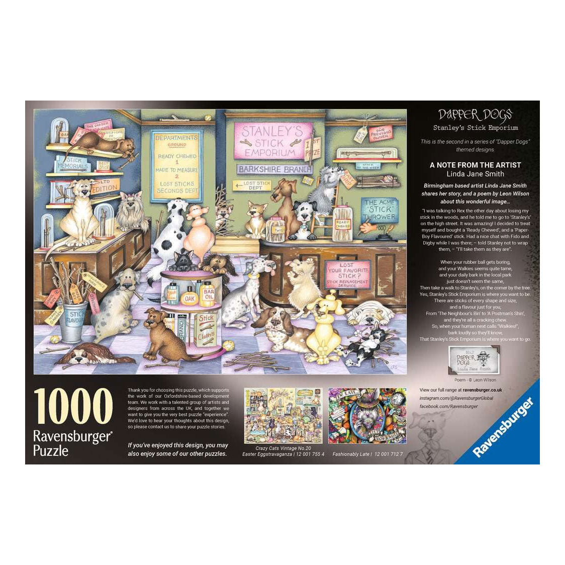 Ravensburger – dapper dog's no.2: stanley stick 'em – legpuzzel – 1000 stukjes