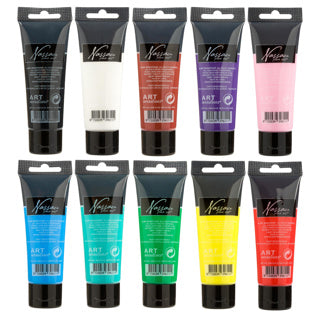 Acrylverf in tube 75ml 10 verschillende kleuren assorti | 24 stuks