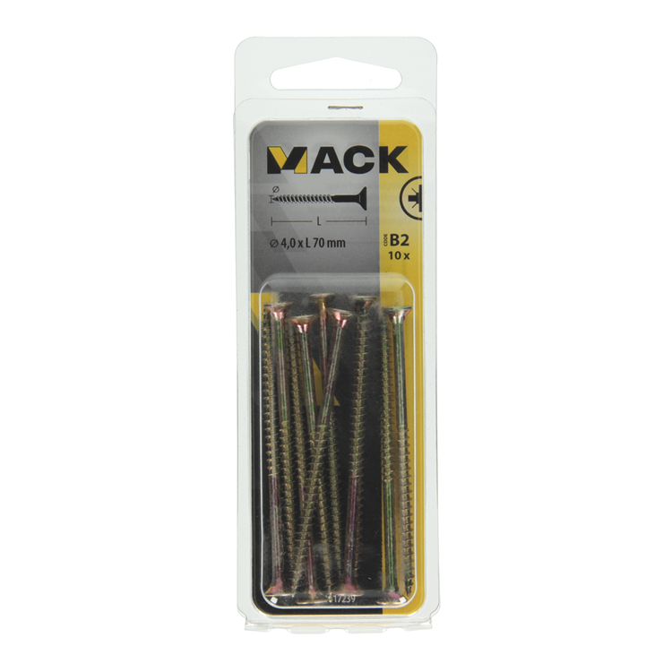 Mack 1017239 - spaanplaatschroef vz kop geelverz.10 st 4,0 x 70 mm | 10 stuks