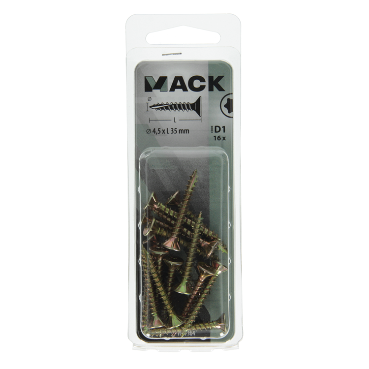 Mack 1017304 - spaanplschr.vzkop-zelfb. geelverz.16 st 4,5 x 35 mm | 10 stuks