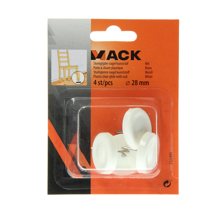 Mack 1047753 - stoelglijder nagel kunststof wit ø 28 mm 4 st pcs | 6 stuks