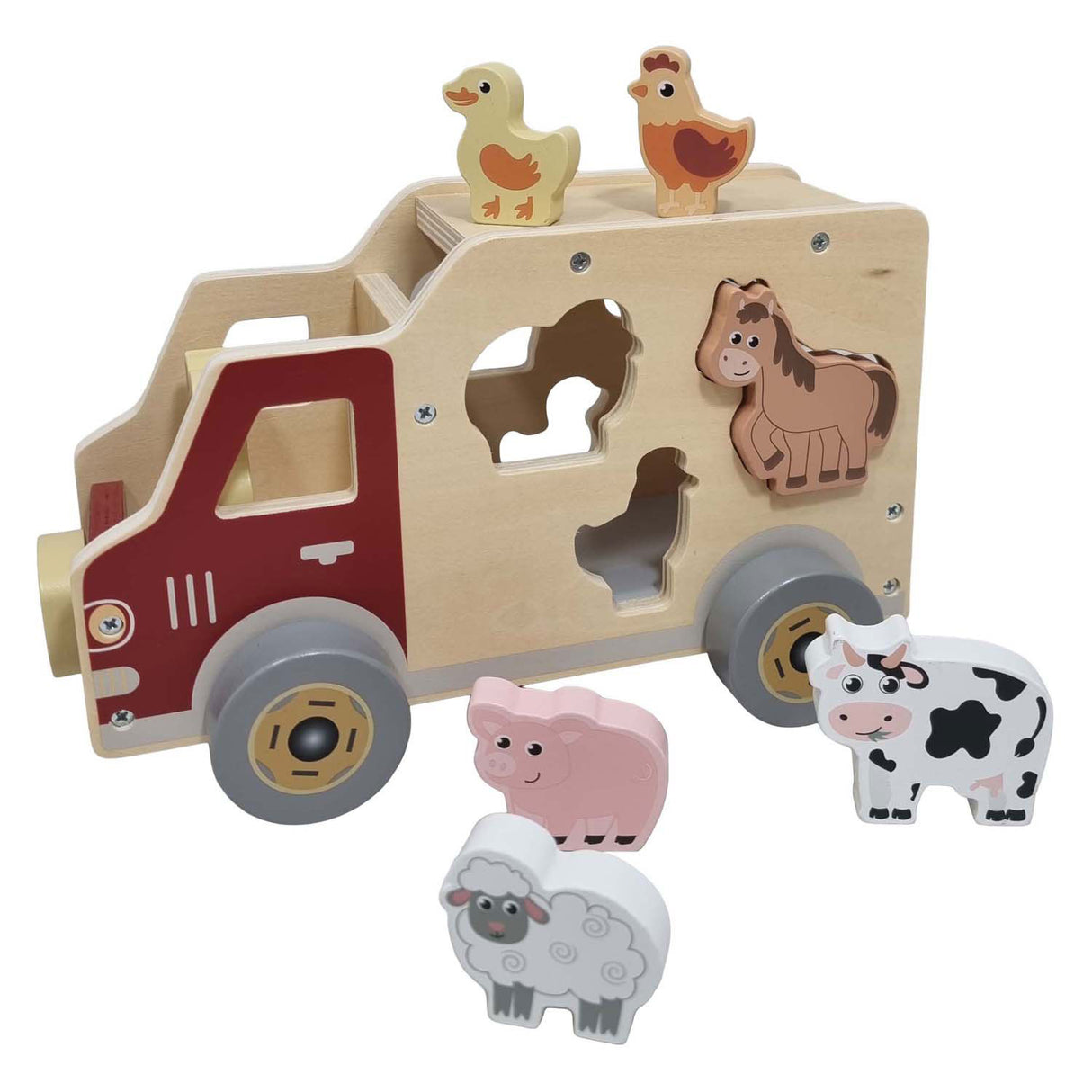 Playwood houten vormenauto boerderijdieren