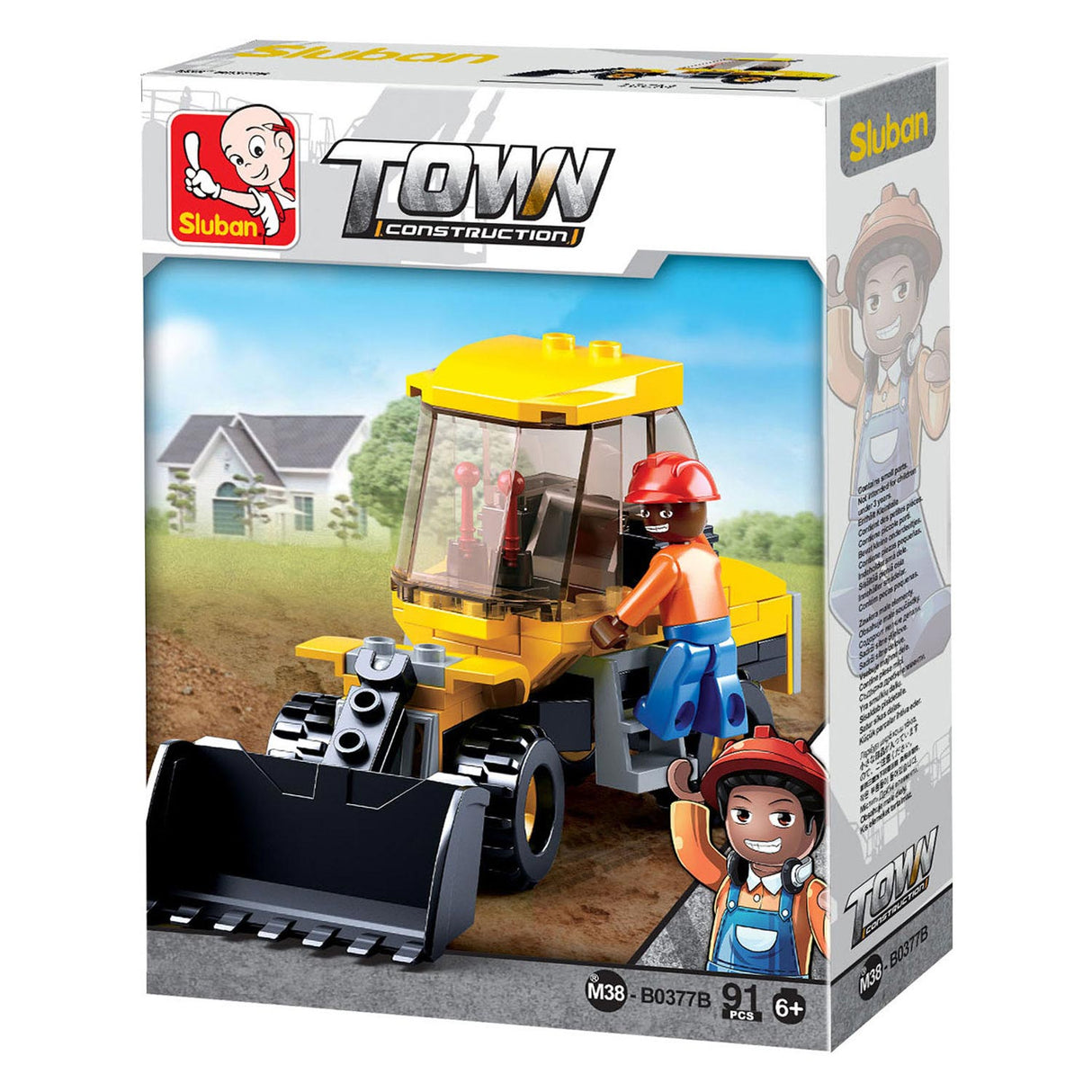 Sluban wheel loader kleine shovel bouwspeelgoed kinderen vanaf 6 jaar – constructiespeelgoed modelbouw – bouwdoos met 91 bouwstenen – m38-b0377b
