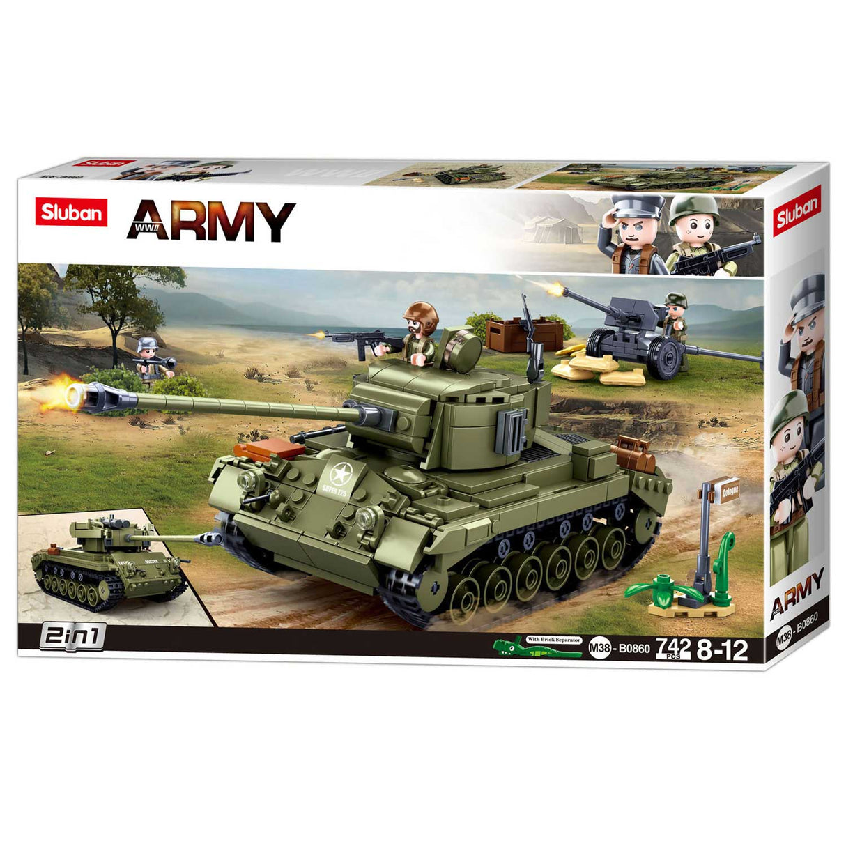 Sluban army wwii m26 pershing tank bouwspeelgoed – constructiespeelgoed modelbouw – bouwdoos met 742 bouwstenen – m38-b0860 vanaf 8 jaar