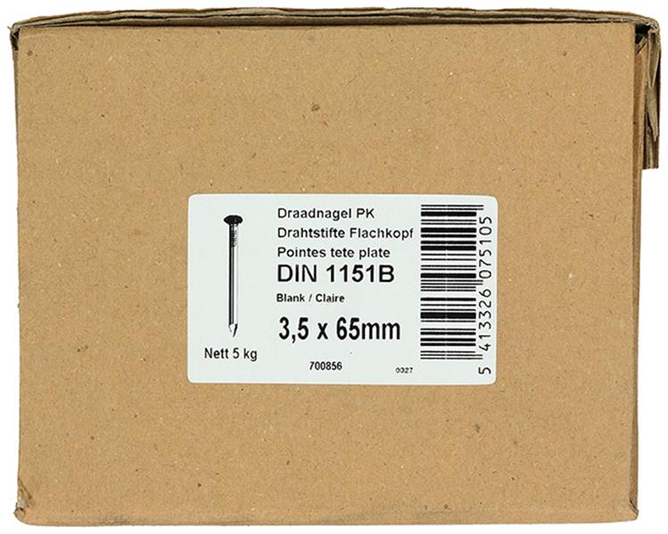 1015648 - doos 5 kg. nagels platte kop 3,5x65 mm | 2 stuks