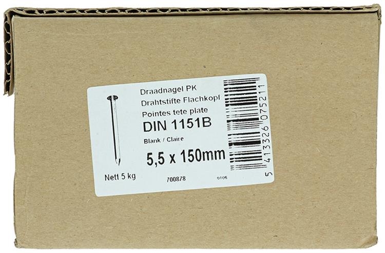 1015659 - doos 5 kg. nagels platte kop 5,5x150 mm | 2 stuks