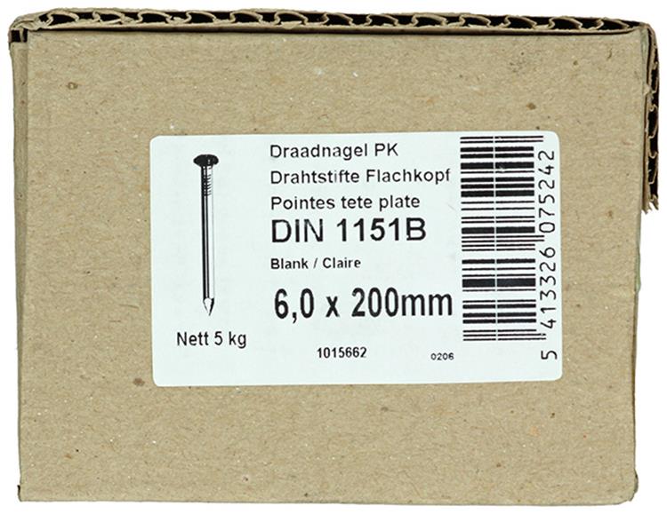 1015662 - doos 5 kg. nagels platte kop 6,5x200 mm | 2 stuks