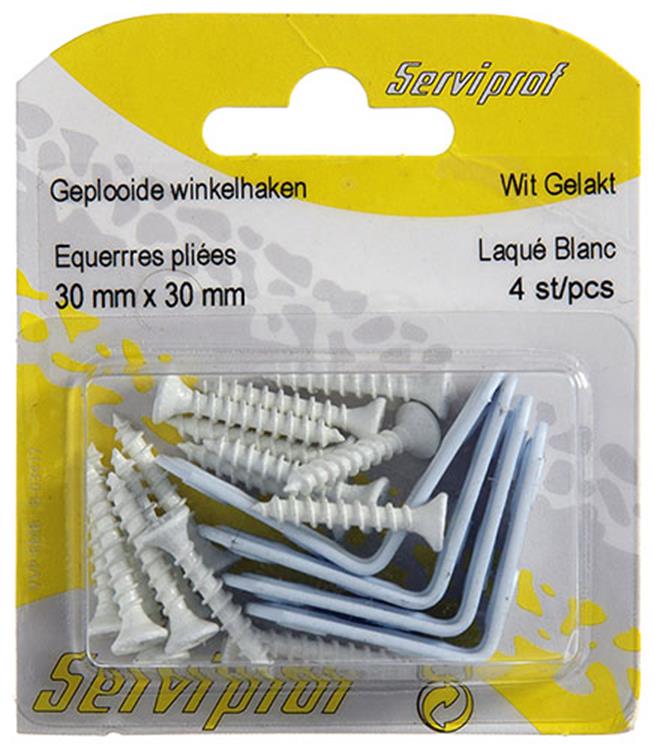 Mack 1013793 - 4 geplooide winkelhaken wit gelakt 30x30mm | 10 stuks