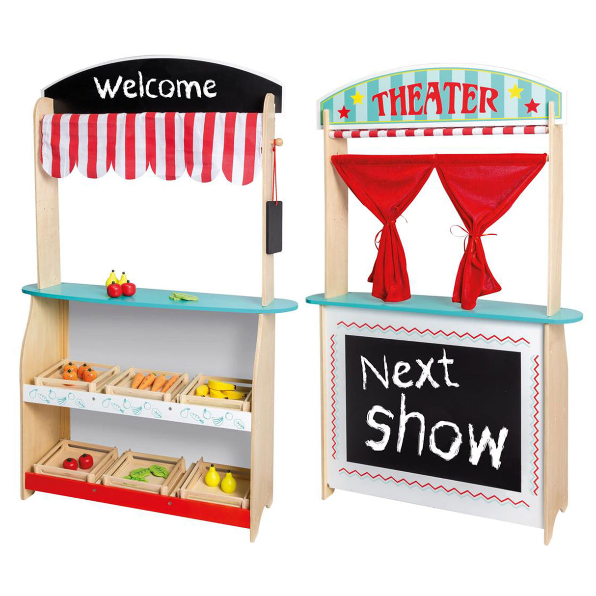 Jouéco houten theater en winkel 2 in 1 - met accessoires - vanaf 3 jaar