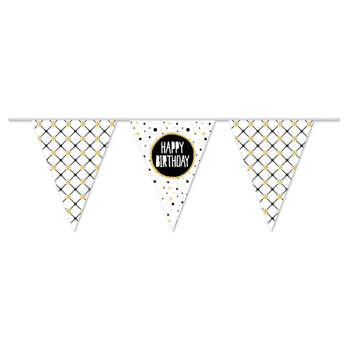 Haza witbaard vlaggenlijn happy birthday goud, 10mtr.