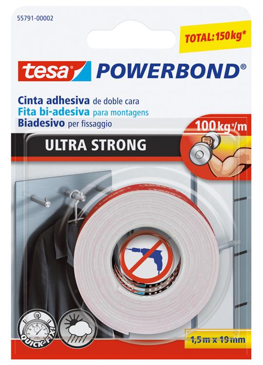 Tesa powerbond ultra strong dubbelzijdige montagetape permanent bevestigen – 1,5 m