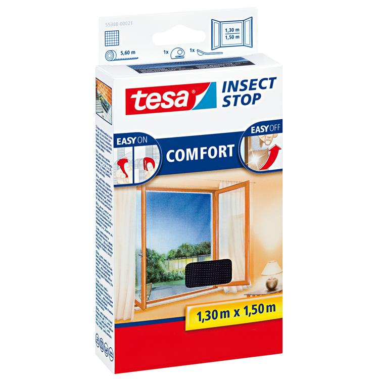 Tesa insect stop h l fly screen premium for windows - hor met sterke klittenband, verwijderbaar zonder resten, op maat snijden - 130 x 150 cm - antraciet (transparant)