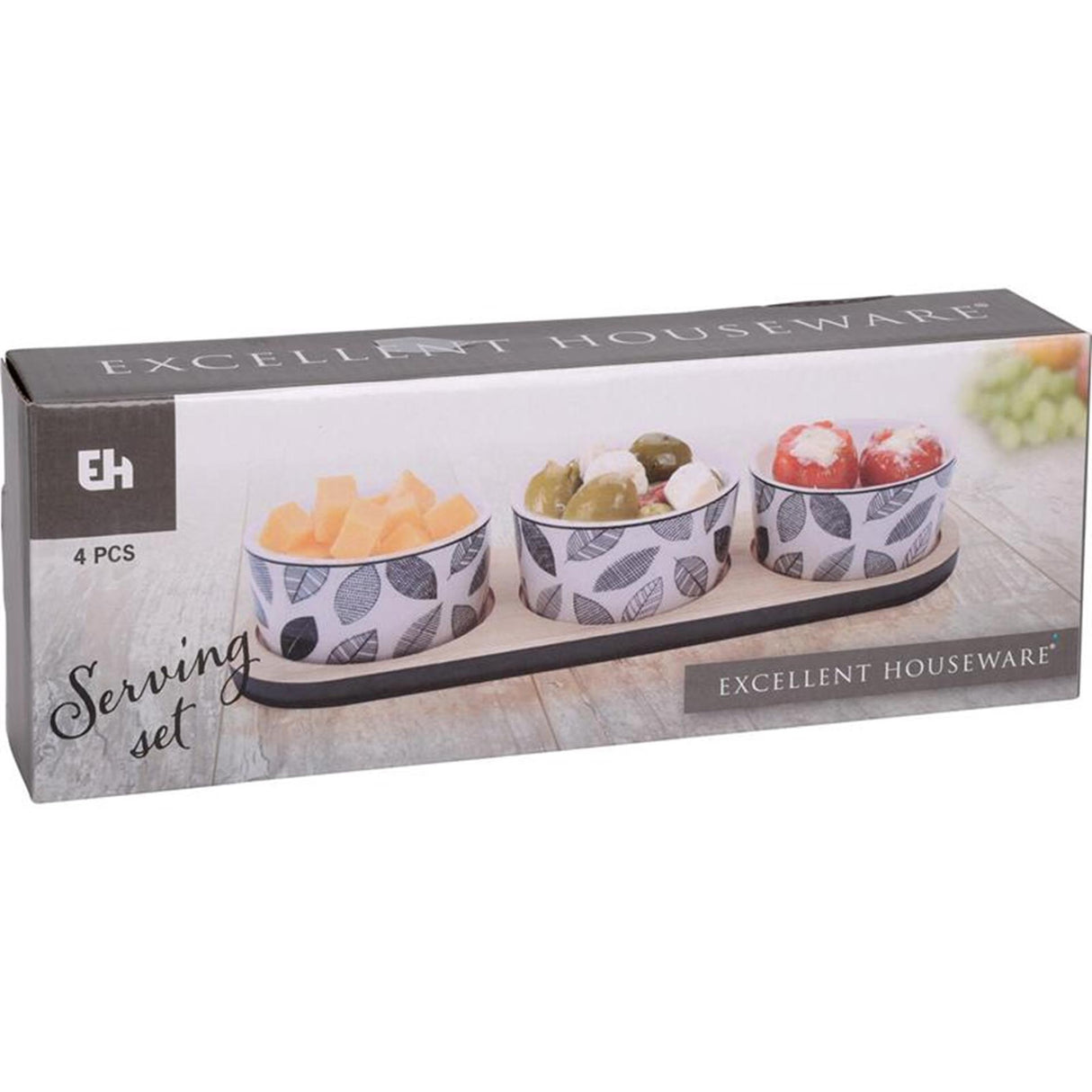 Excellent houseware serveerset tapas op plank 4-delig