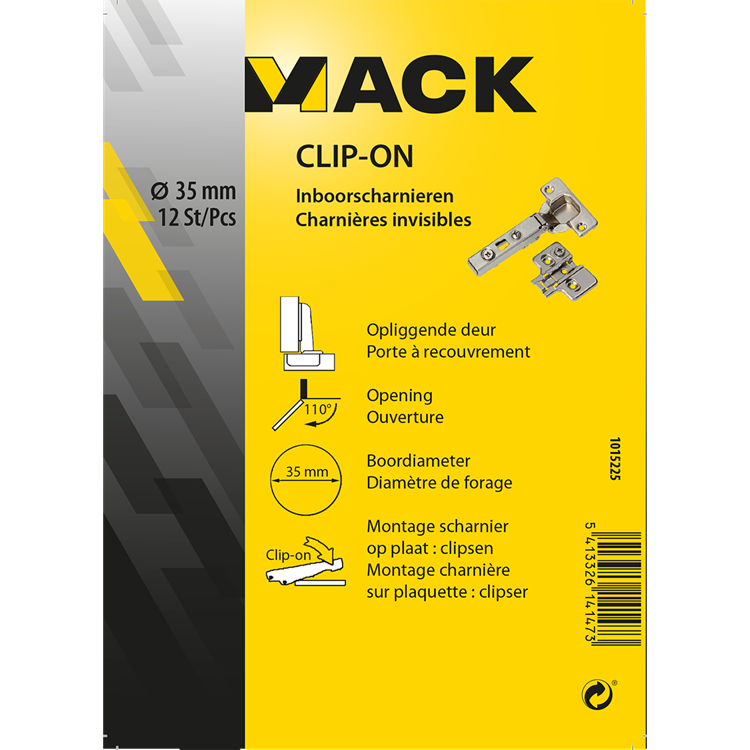 Mack 1015225 - 12 inboorscharnieren clip on 35mm 110° opliggende deur | 5 stuks