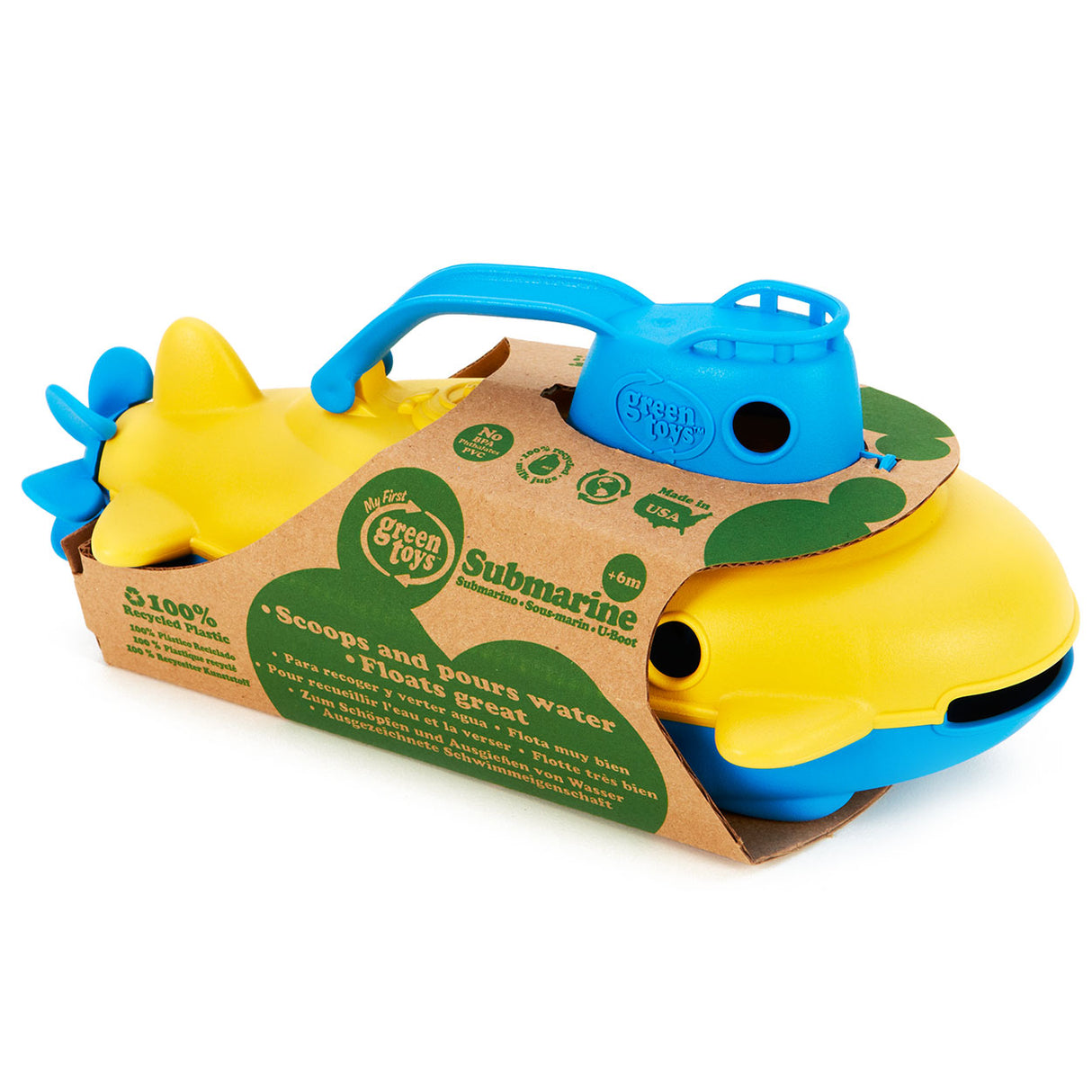 Green toys onderzeeer geel met blauw handvat -