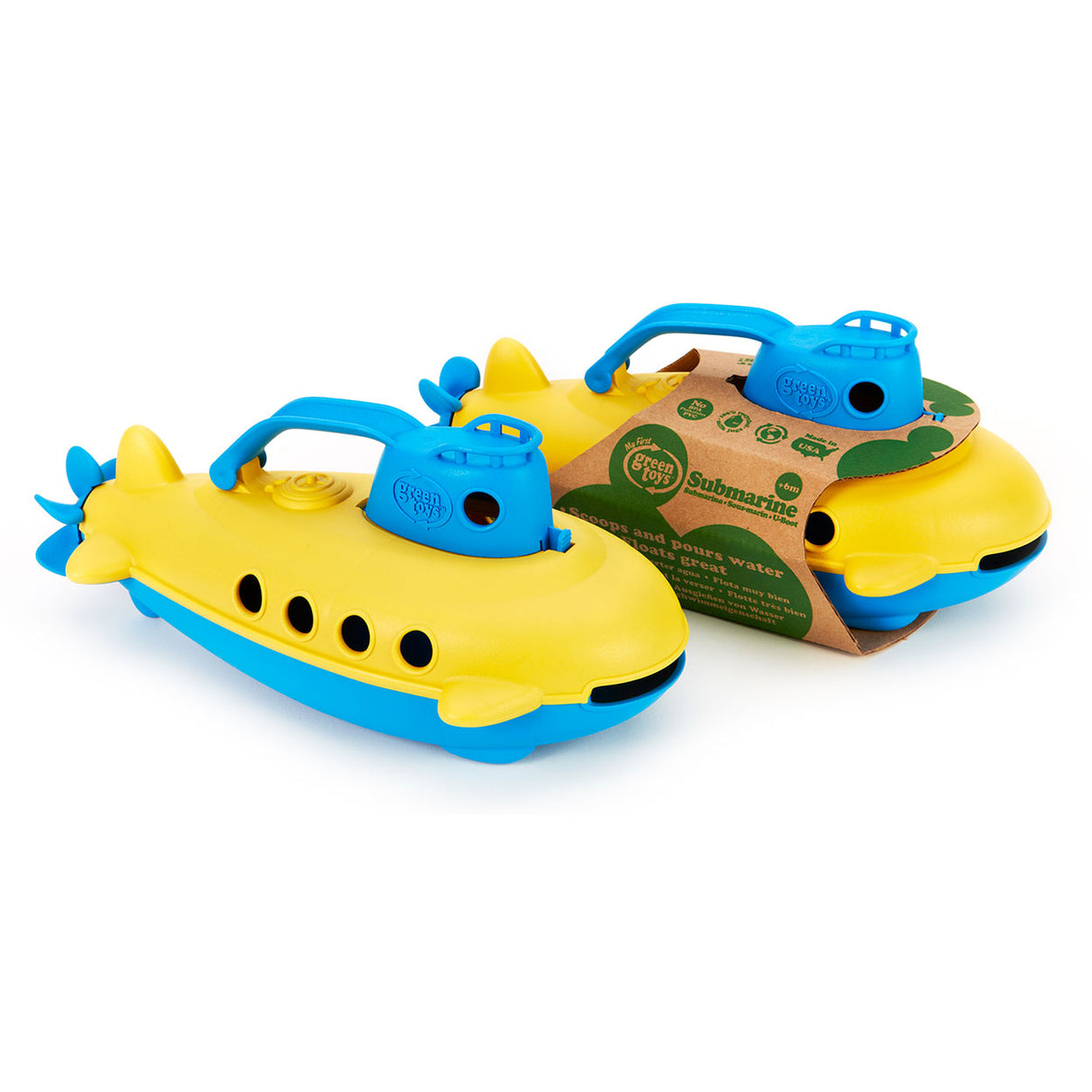 Green toys onderzeeer geel met blauw handvat -