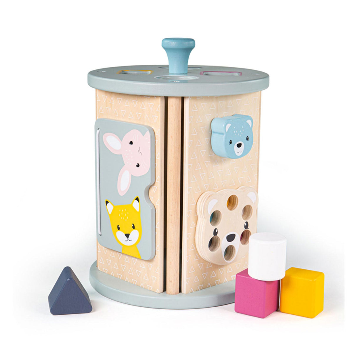 Bigjigs rollende activiteitenbox en vormenstoof van hout, 5dlg.