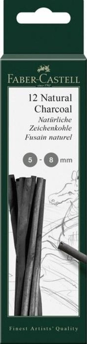 Faber-castell houtskool - pitt monochrome - dikte 5-8 mm - 12 stuks in doosje - fc-129298