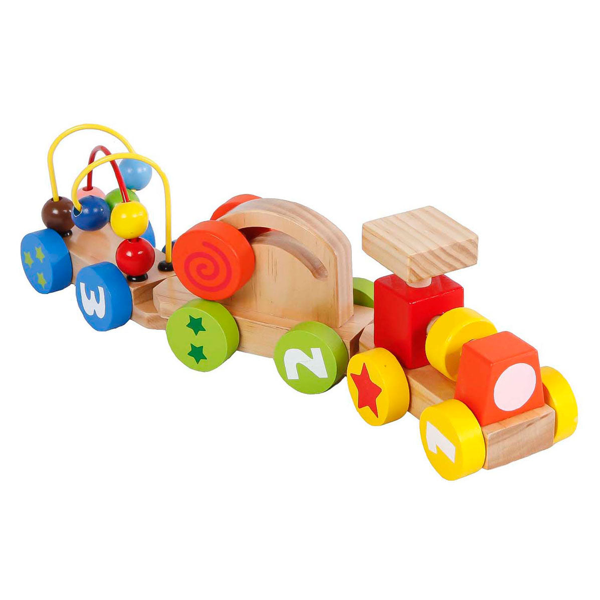 Houten trein met activiteiten wagons, 3dlg.