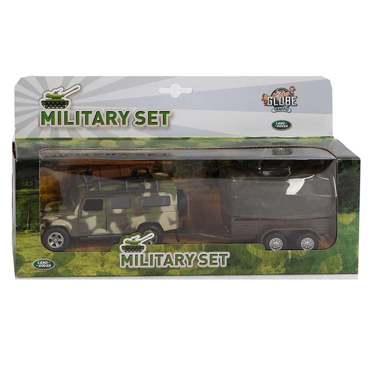 Kids globe land rover met aanhanger military
