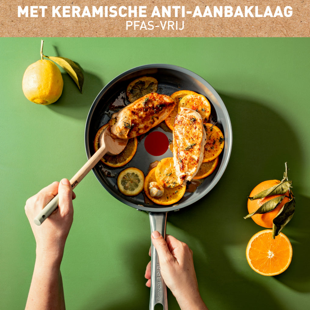 Tefal renew+ hapjespan - ø24 cm - met deksel - keramisch - pfas-vrij - geschikt voor inductie