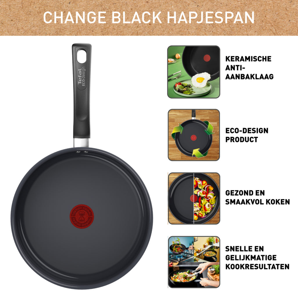 Tefal hapjespan keramisch 24cm inductie zwart met deksel.