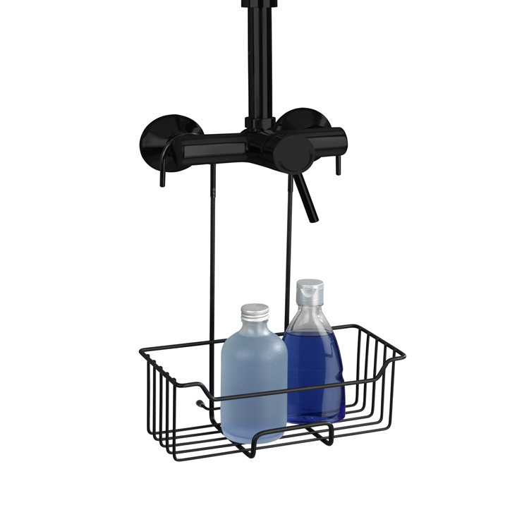 Wenko doucherek milo rvs zwart 25x36cm - zonder boren - doucherekje hangend - douchemand - douchecaddy ophangbaar