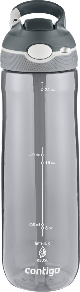 Contigo ashland autospout waterfles met rietje | grote bpa-vrije drinkfles van 720ml | sportfles | lekvrije drinkfles | ideaal voor school, de sportschool, fiets, hardlopen, wandelen | smoke