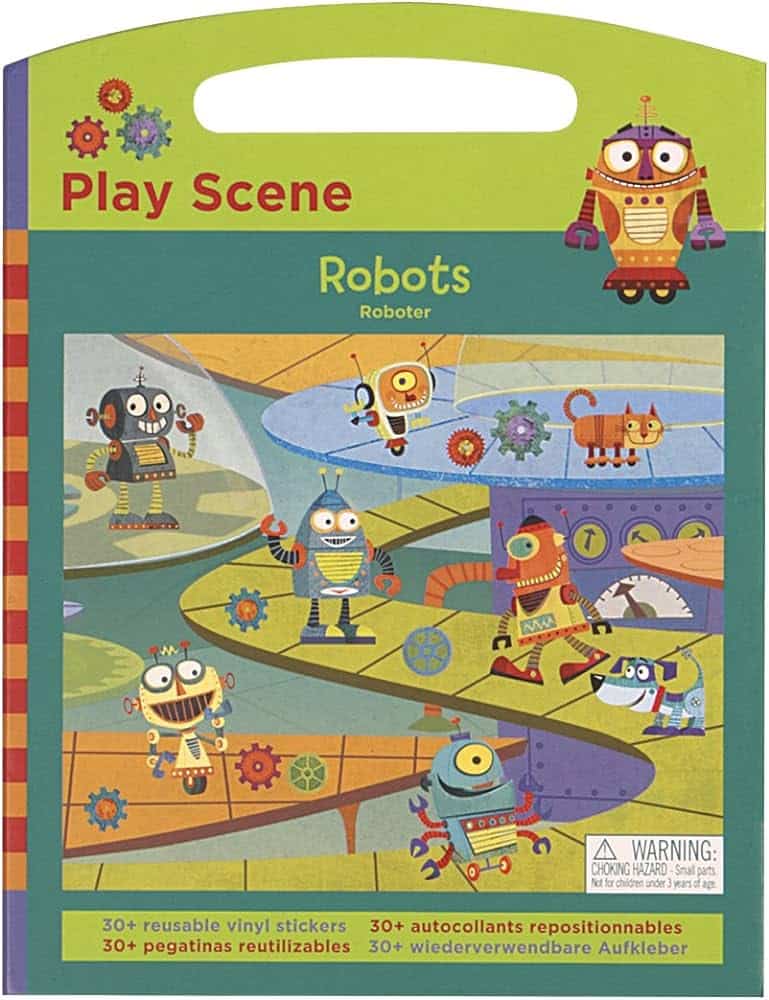 Dam robots speel scene met herbruikbare stickers
