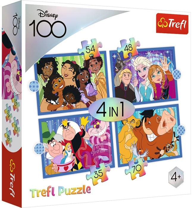 Trefl puzzelset disney 100 - 4-in-1 kleurrijke legpuzzels karton.