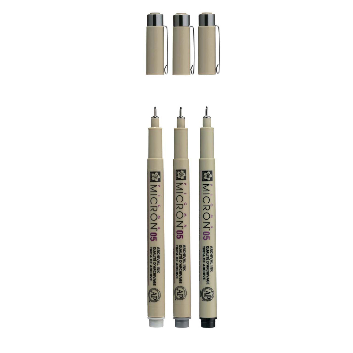 Sakura pigma micron 05 fineliner set, 3 pennen, zwartgrijs