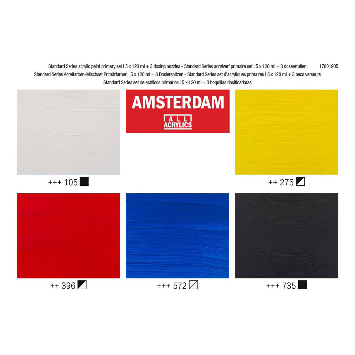 Amsterdam standard series acrylverf primaire set | 5 x 120 ml + 3 doseertuiten
