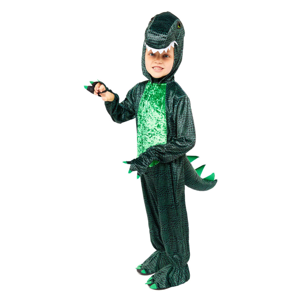 Puch kinderkostuum donkergroene dino, 4-6 jaar