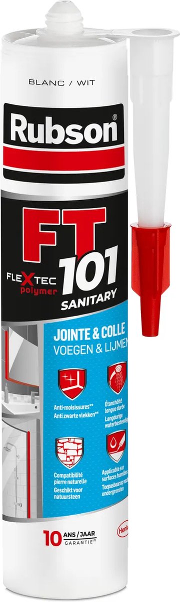 Rubson ft101 sanitair wit 280 ml bouwkit | sterke en duurzame afdichtingskit voor sanitaire toepassingen | bestand tegen vocht en schimmel | gemakkelijk te gebruiken
