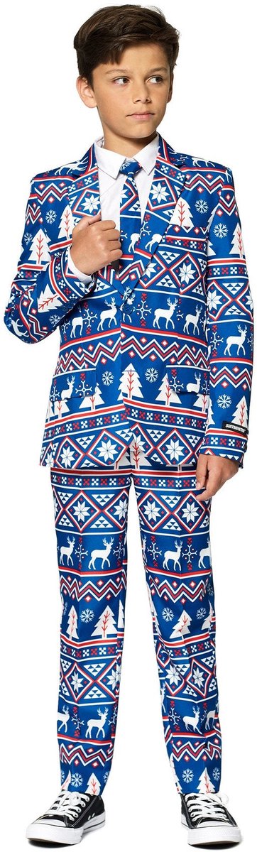 Suitmeister christmas blue nordic - kids kerstpak - kerst outfit - blauw - 8-10 jaar - maat m