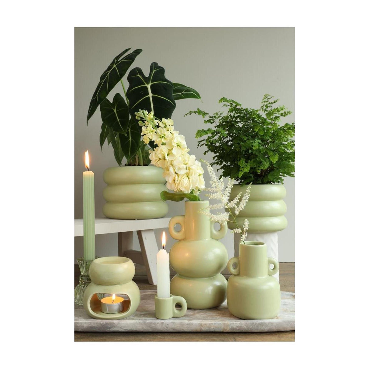Ideas 4 seasons chubby vaas - kaarsenhouder ã˜7,6xh12cm jade groen