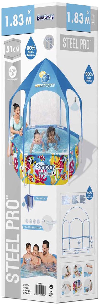 Bestway - kinderzwembad - steel - pro - uv - careful - bovengronds - 183x51 - cm