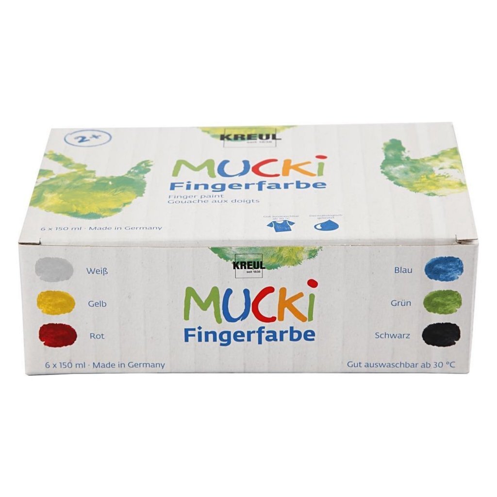 Kreul mucki vingerverf set - 6x 150ml primaire kleuren - dermatologisch getest, parabenenvrij veganistisch