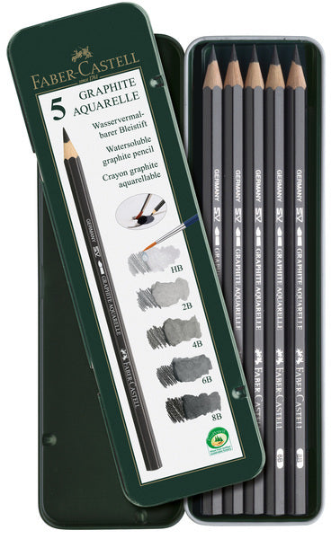 Faber-castell aquarelpotlood - graphite - zwart - blik hb 2b 4b 6b 8b - fc-117805