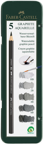Faber-castell aquarelpotlood - graphite - zwart - blik hb 2b 4b 6b 8b - fc-117805