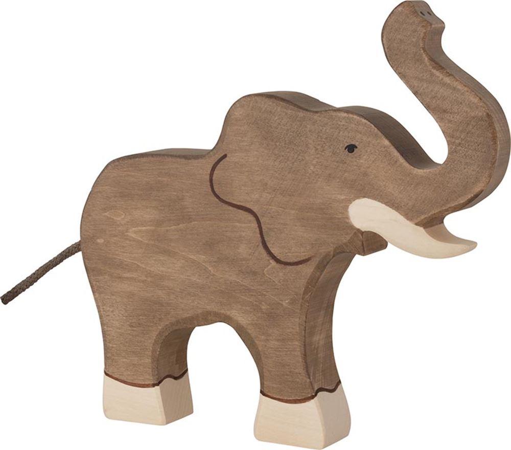 Goki holztiger olifant, slurf omhoog. 18 cm.