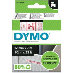 Tapes dymo d1 polyester 12mmx7m rood-wit glanzend