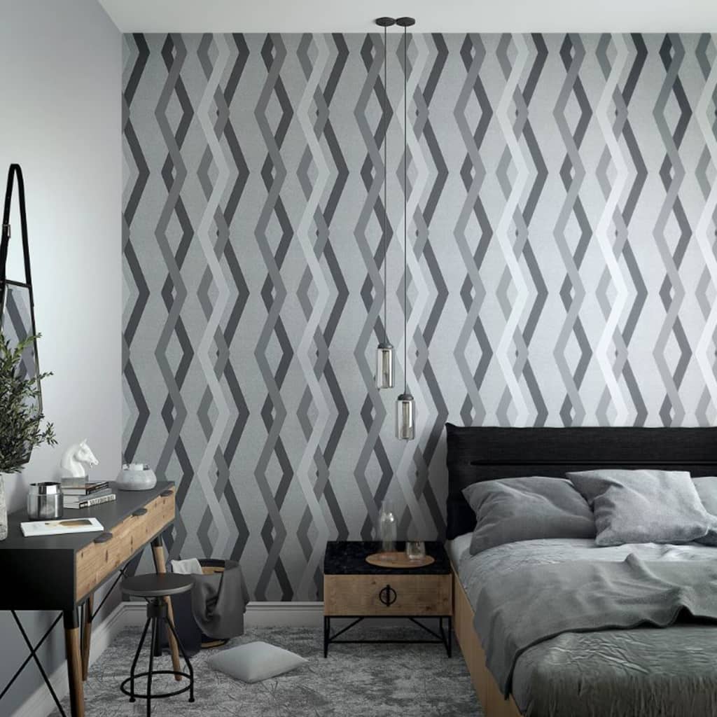 Noordwand behang topchic graphic lines diamonds grijs en zwart