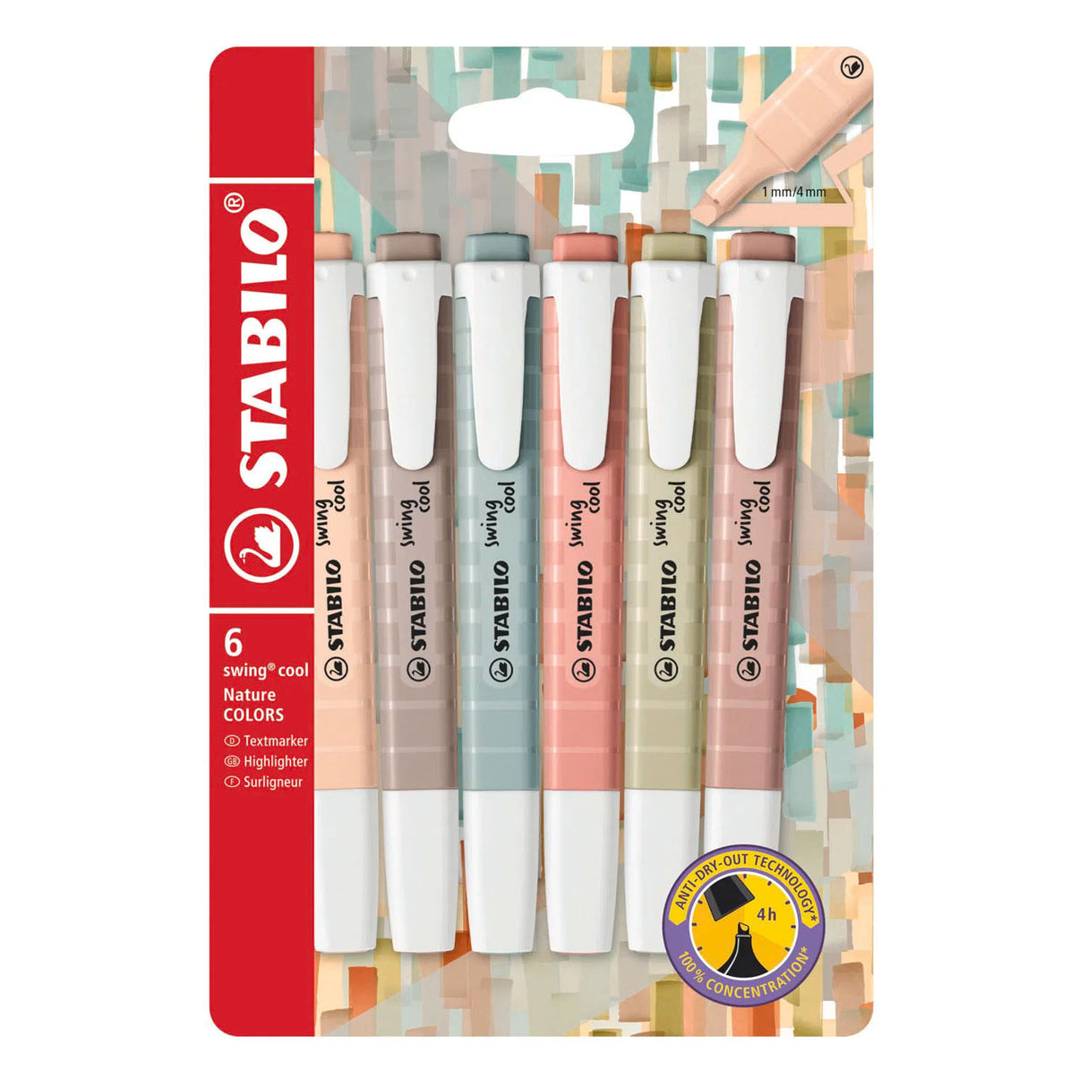 Stabilo tekstmarker swing cool 275 6-09 kleurenassortiment breed beitel 6 stuks
